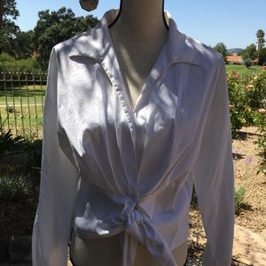 Lafayette 148 NY white front tie cotton blouse 14